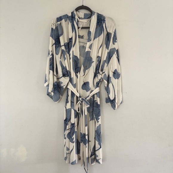 Soma Cool Nights Womens XXL Blue Floral Print Kimono Robe Lightweight Loungewear - Picture 2 of 8